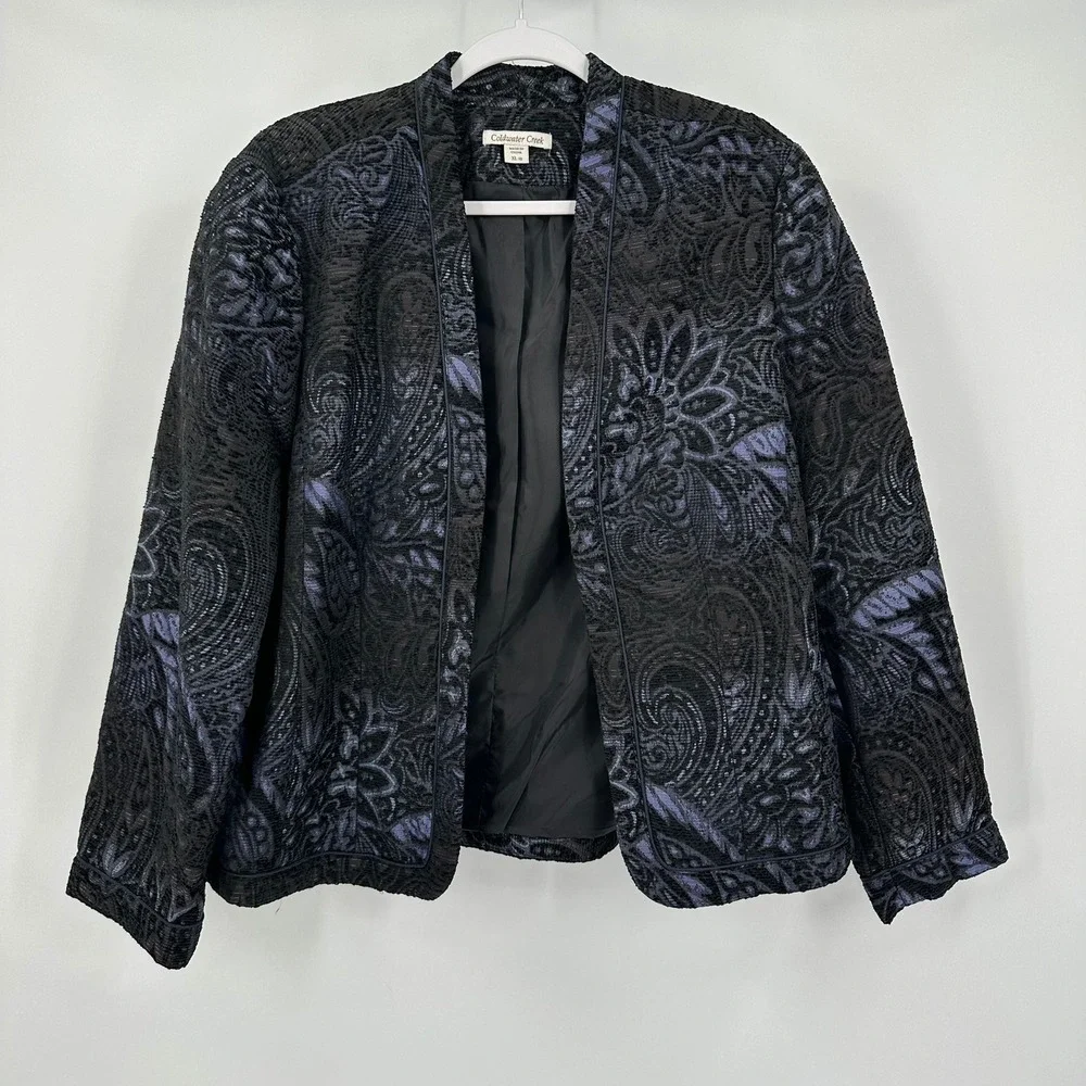 Coldwater Creek Womens Maximalist Paisley Floral Jacquard Open Jacket Size XL